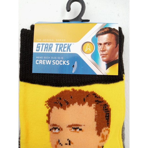 Captain Kirk Star Trek Socks Crew Cut Novelty Official Space Men Yellow Size 13 - Picture 2 of 4